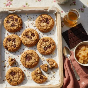Cookies sans sucre moelleux à l'avoine et aux grosses pépites de chocolat noir. Recette healthy à l'agave.