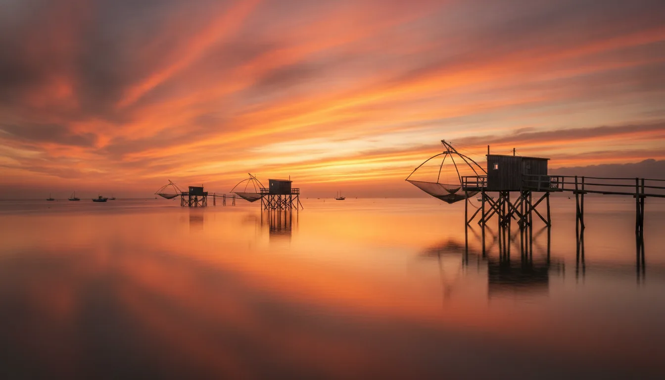pêcheries de Pornic au coucher de soleil côte de Jade Loire-Atlantique