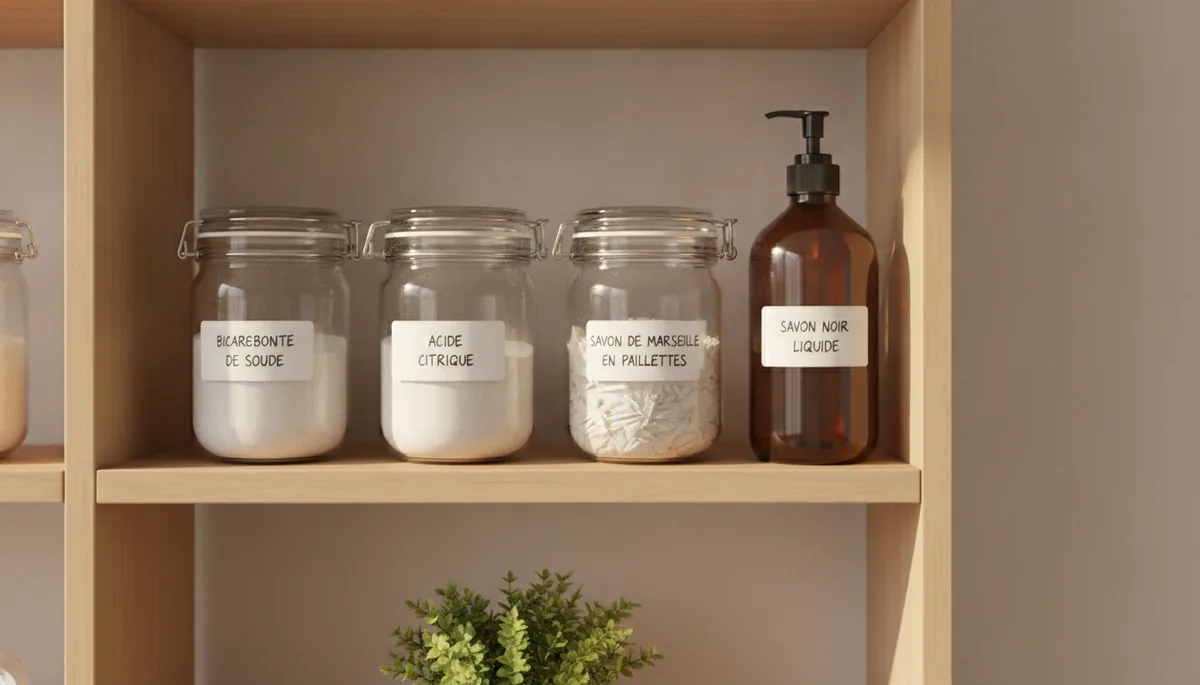 rangement produits ménagers naturels maison bocaux organisés petite cuisine appartement