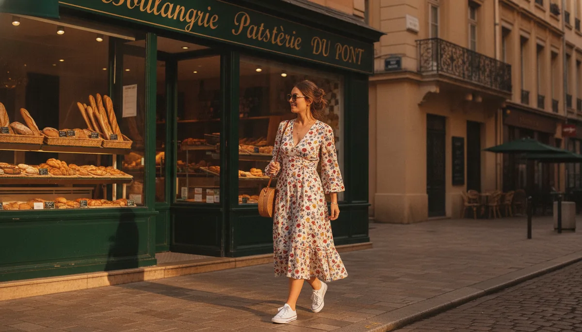 comment porter sneakers femme tendance avec robe midi look lyonnais