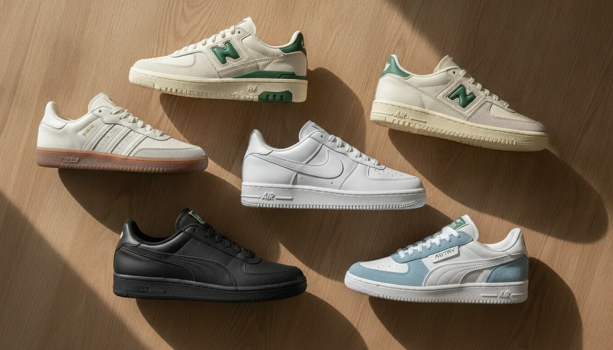 sélection sneakers femme tendance 2026 flat lay bois naturel